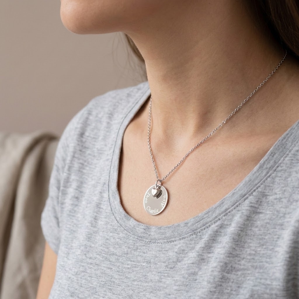  Coin med hjärta, Halsband med gravyr - Rostfritt stål - 3