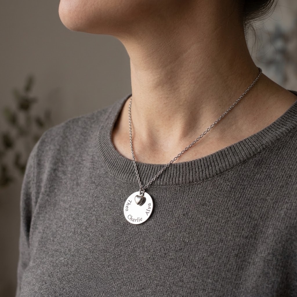  Coin med hjärta, Halsband med gravyr - Rostfritt stål - 3