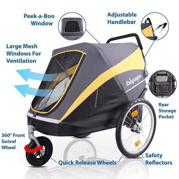 InnoPet® Hercules 2.0 XLarge Dog Stroller & Bike Trailer -Grey-Yellow - 8