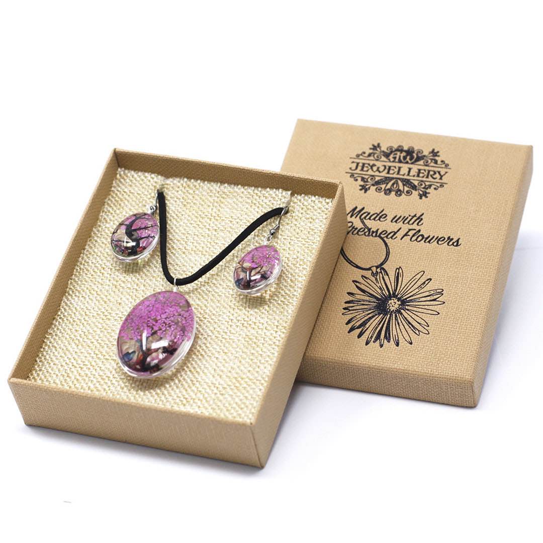 Set med halssmycke och örhängen - Tree of life - Rosa