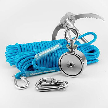 Stora startpaketet Magnetfiske - Dubbelsidig magnet 2x250 kg lyftkraft