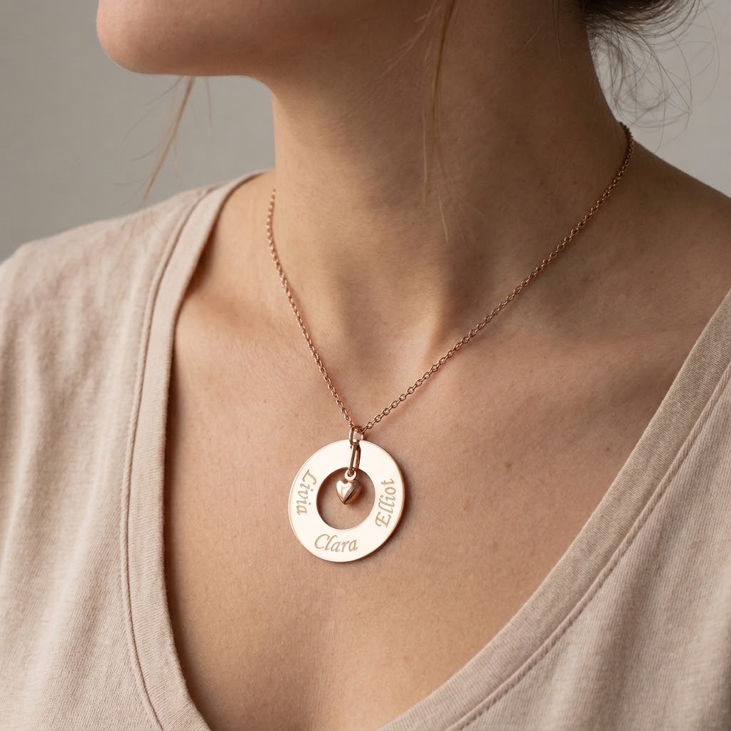  Guld  cirkel, Halsband med gravyr - Rostfritt stål - 5