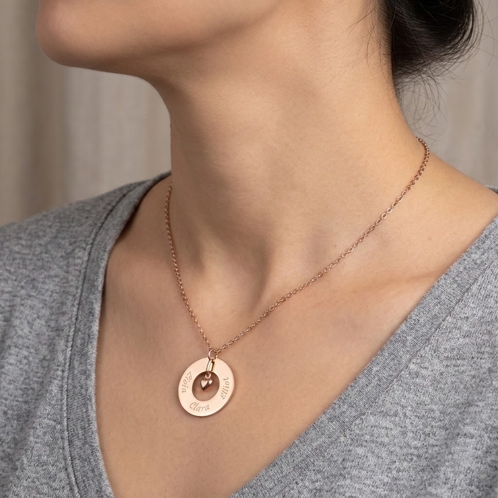  Guld  cirkel, Halsband med gravyr - Rostfritt stål - 6