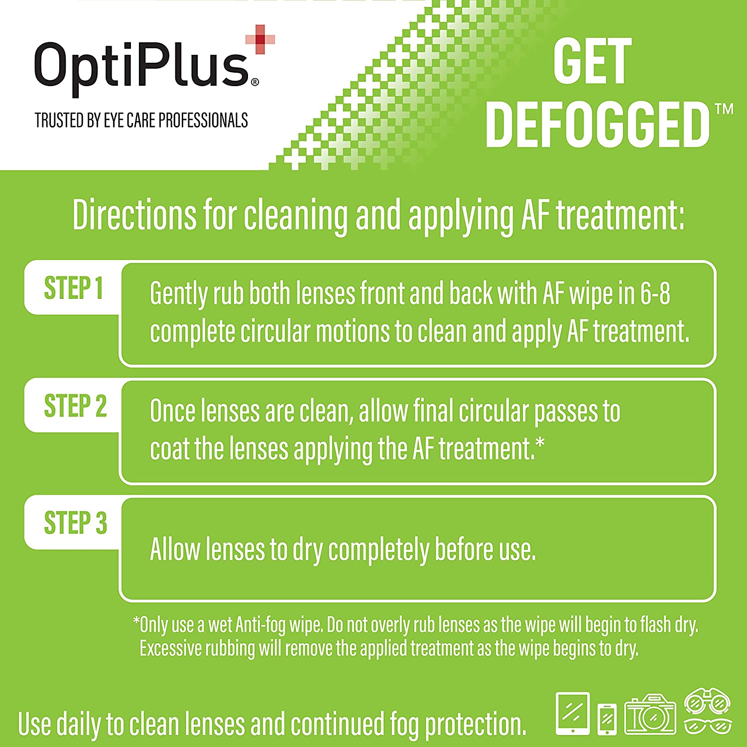 OptiPlus Antifog Wipes Immskydd till glasögon 30 stycken information