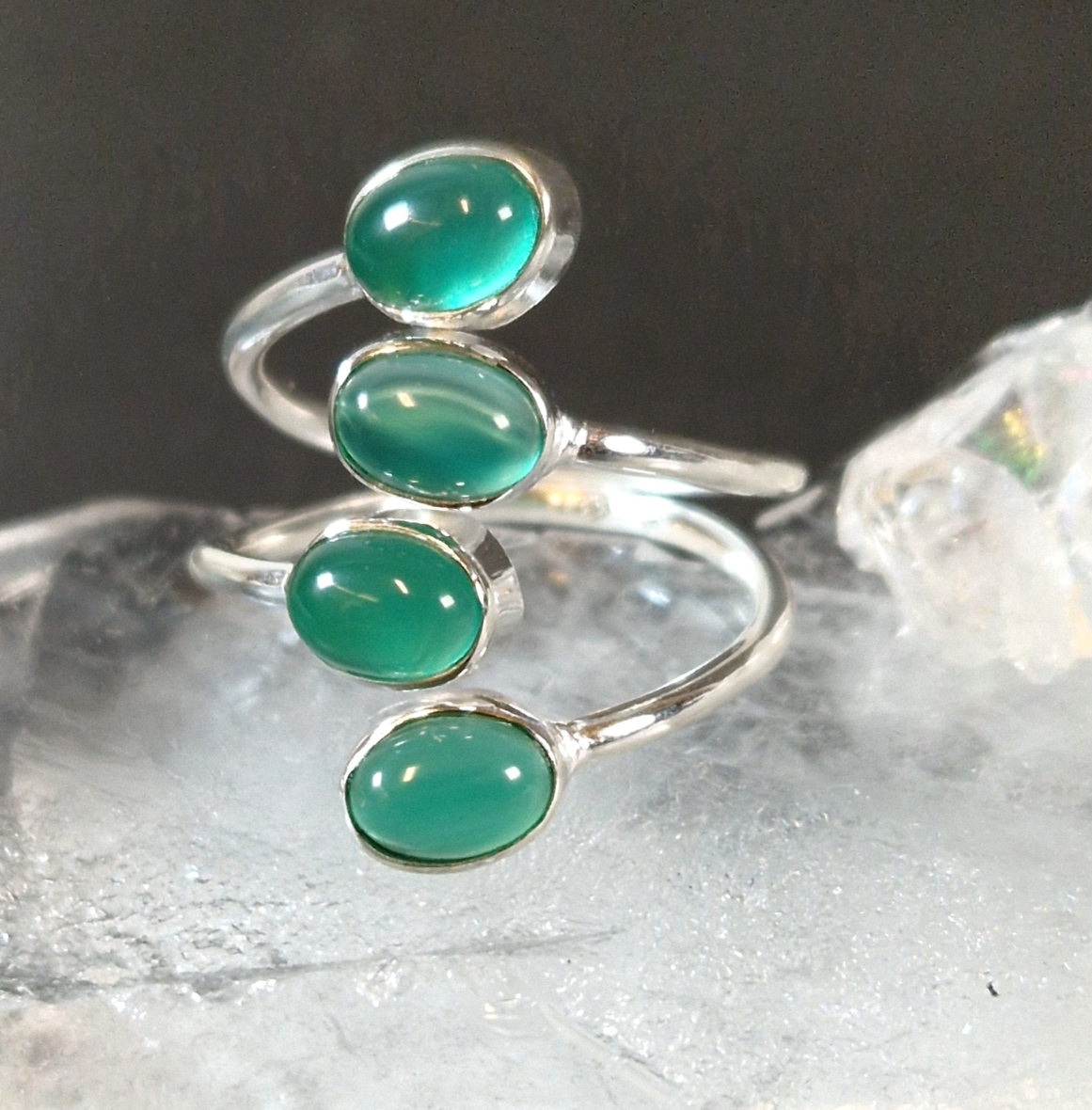  Ställbara Silverringar med 4 ovala Cabochoner - 3