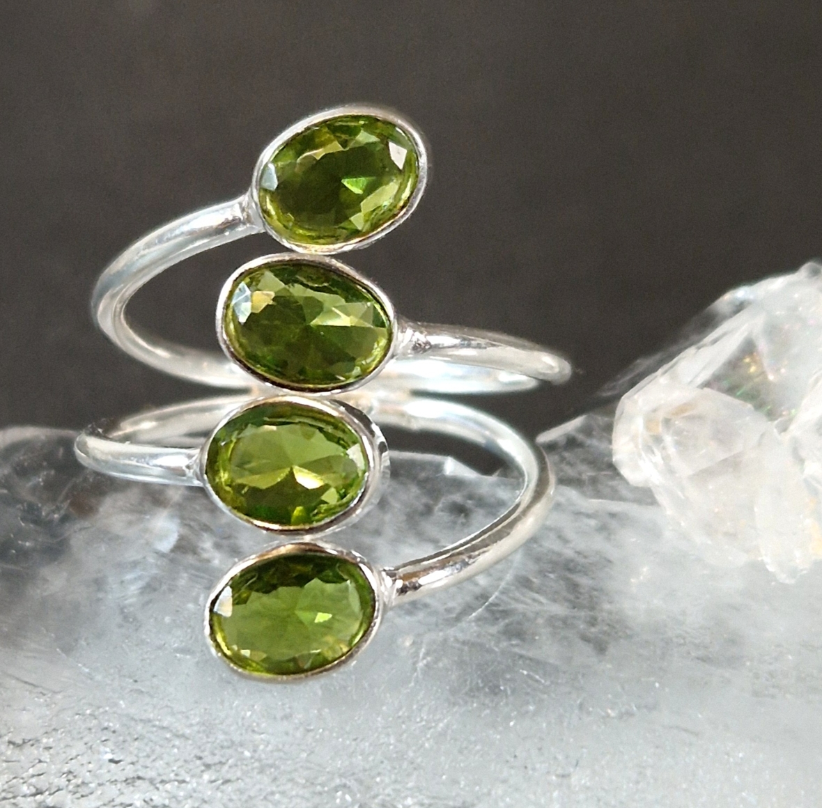  Ställbara Silverringar med 4 ovala Cabochoner - 2