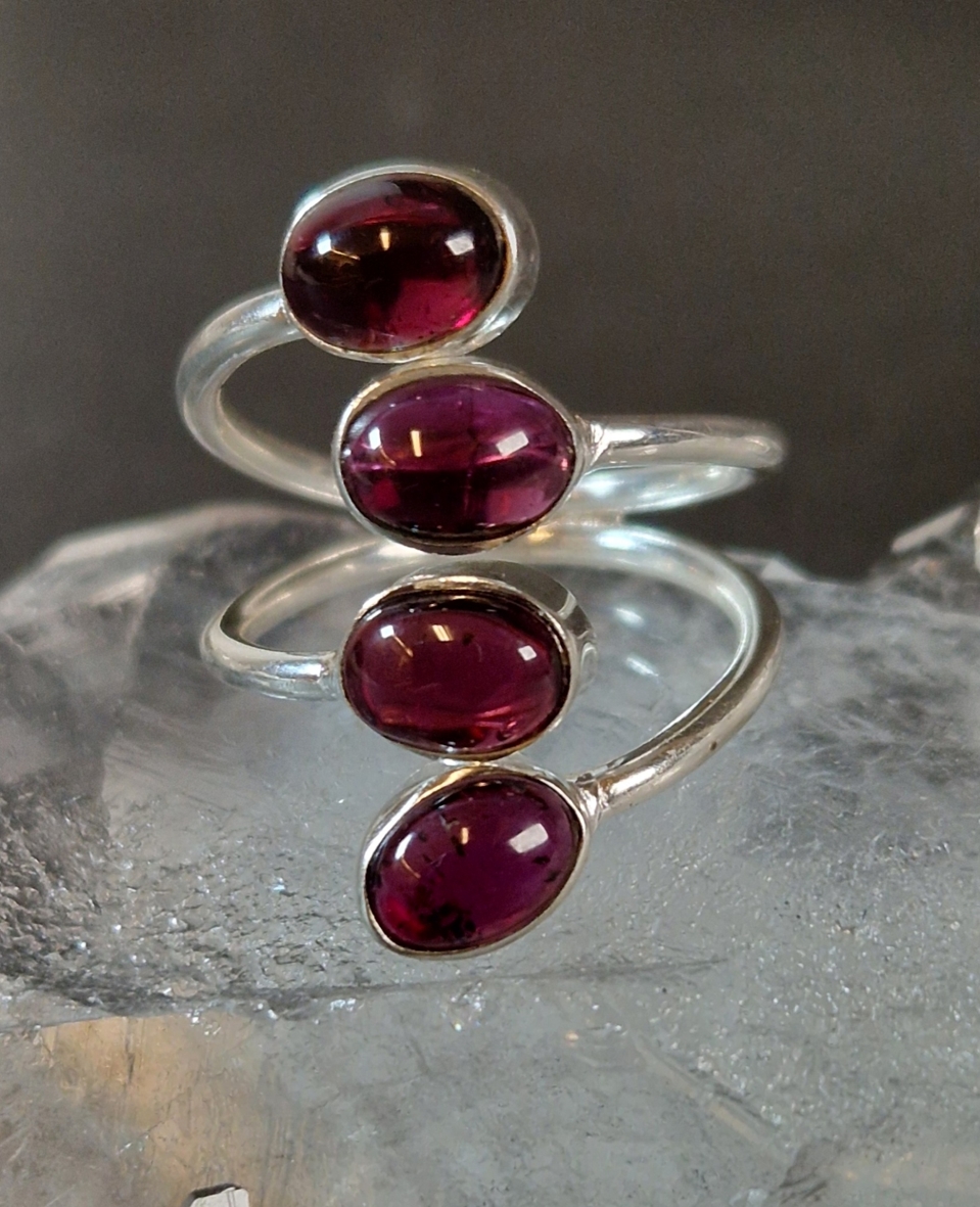  Ställbara Silverringar med 4 ovala Cabochoner - 4