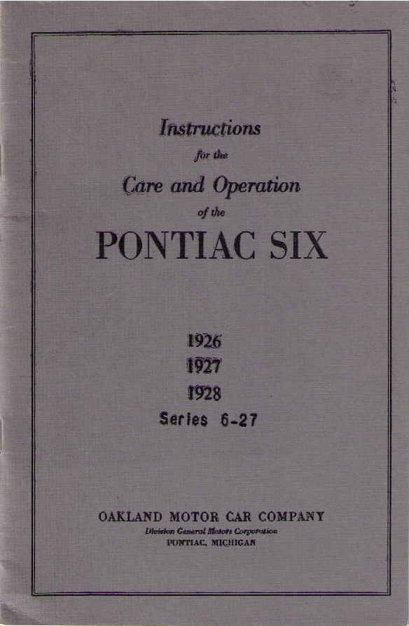 1926-1928 Pontiac Six Instructions