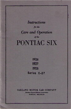 1926-1928 Pontiac Six Instructions