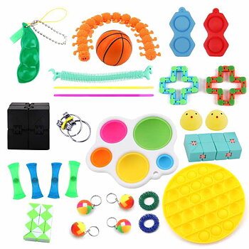 Fidget Toys - Leksakspaket för Vuxna och Barn - 28 delar Gul Pop Cirkel