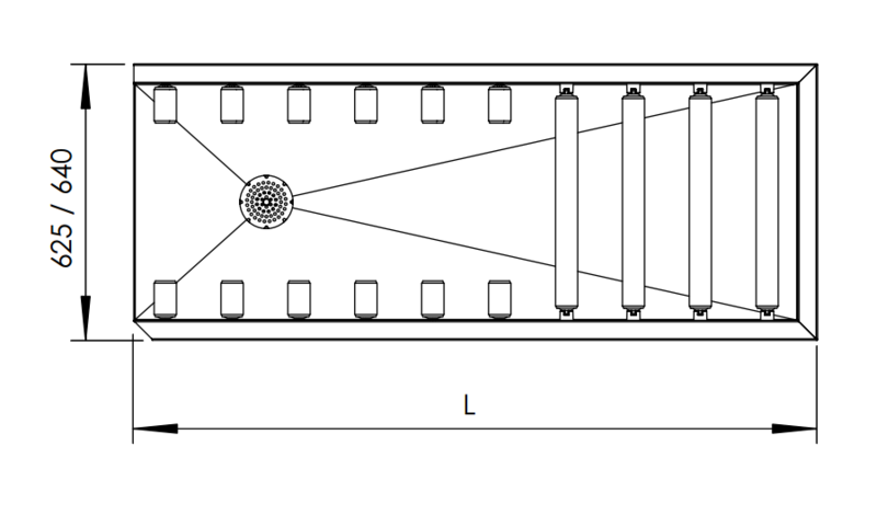 Molins Rostfri utsvängbar rullbana 625mm djup - 2