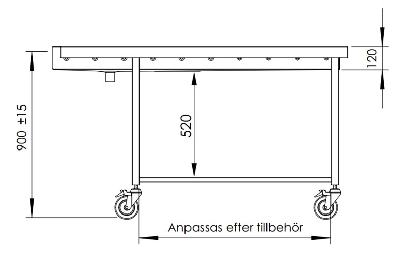 Molins Rostfri utsvängbar rullbana 625mm djup - 3