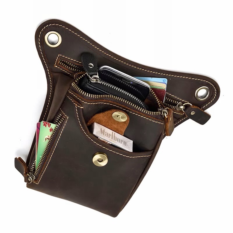Lårveske Biker Brown Genuine Genuine Leather (22 X 3,5 X 15 cm) - 5