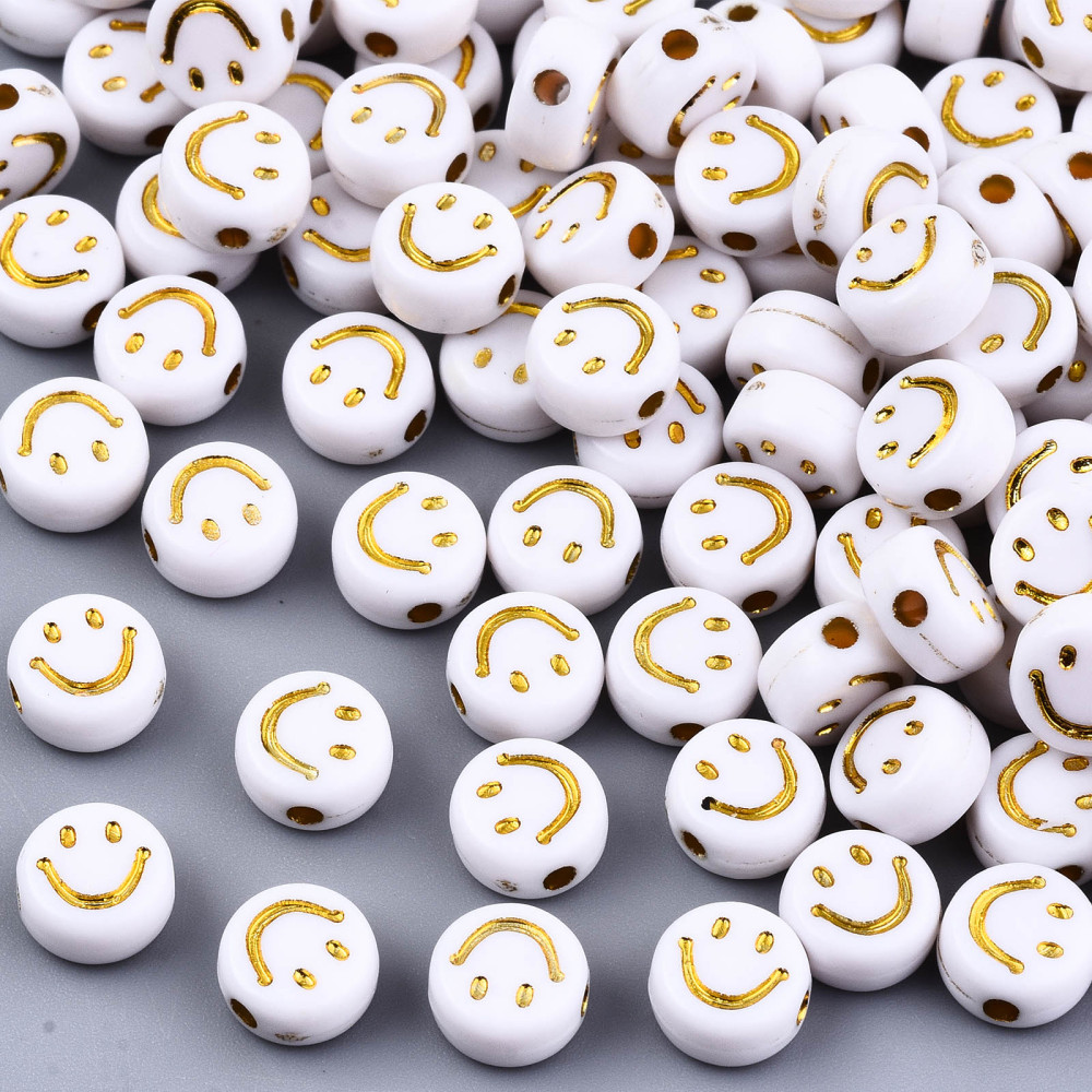 Akrylpärlor smiley gubbar guld ca 50 st