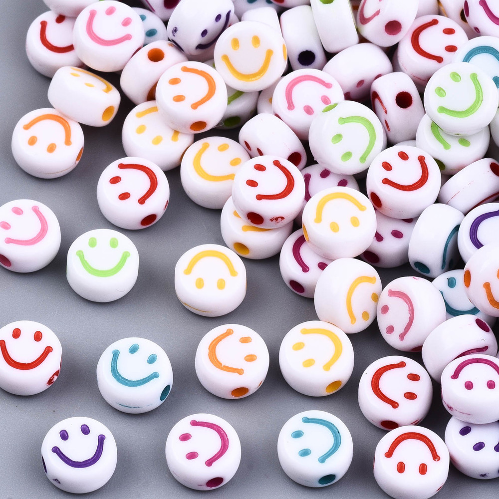 Akrylpärlor smiley gubbar ca 50 st mixade färger