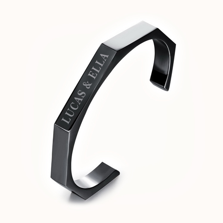 Svart persónulegt armbönd með áletrun - Ryðfrítt stál