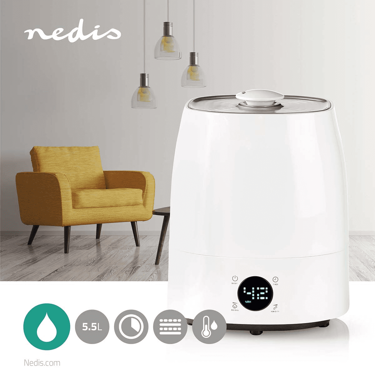 Nedis Luftfuktare 110W - Vit - 4