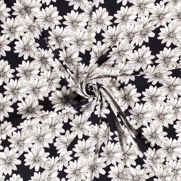 CREPE VISCOSE -  FLOWER NAVY BLUE