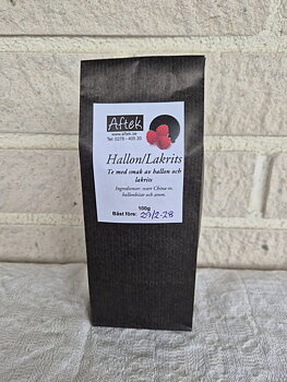  Förpackat Svart te Hallon/lakrits, 100g.