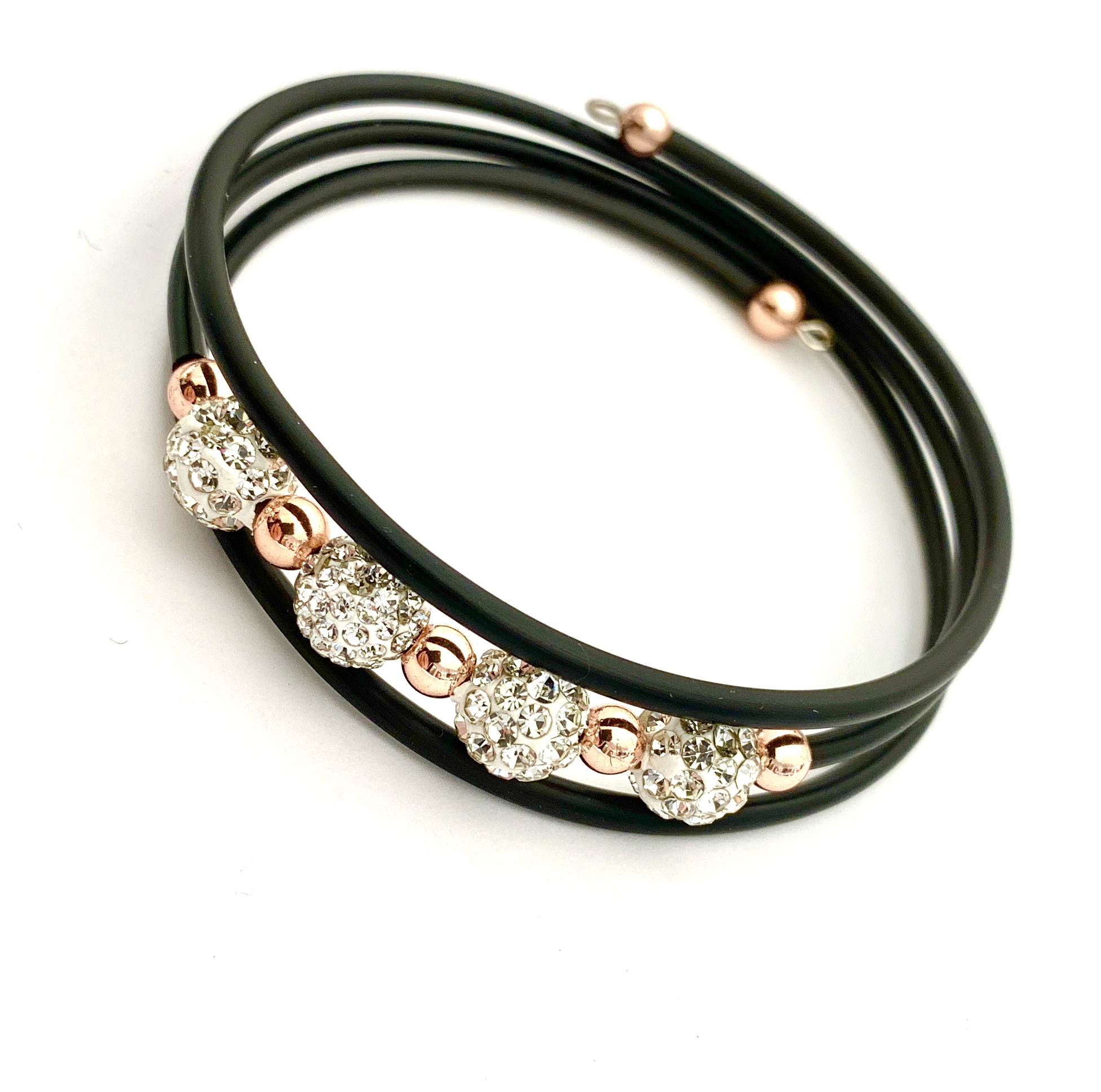 Delicious Rosé Armband Swarovskikristaller Svart gummi