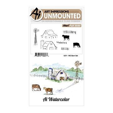 Art Impressions Watercolor Cling Rubber Stamps - Mini Barn Set