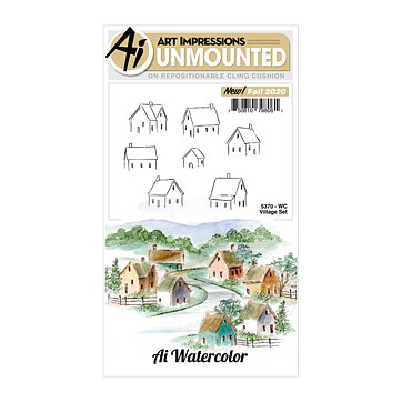 Art Impressions Watercolor Cling Rubber Stamps - Mini Village Set