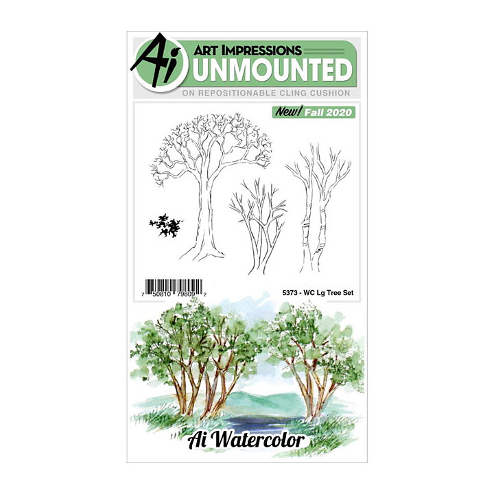 Art Impressions Watercolor Cling Rubber Stamps - Large Tree Set