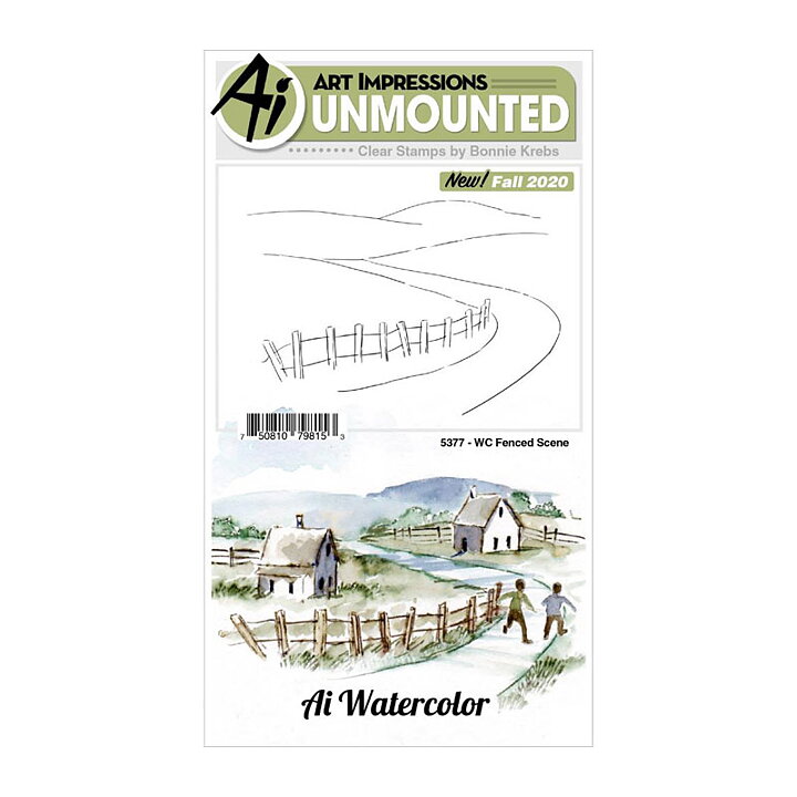 Art Impressions Watercolor Clear Stamps - Fenced Scene