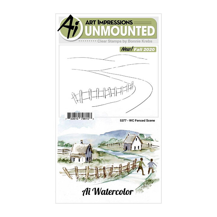 Art Impressions Watercolor Clear Stamps - Fenced Scene