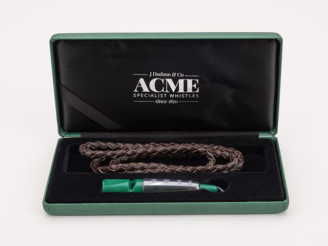 ACME visselpipa 211½ Sterling Silver "sleeve" Skogsgrön - används till spaniel/retrieverträning och jakt