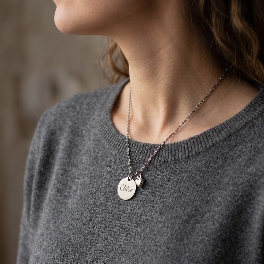 Coin & berlock, Halsband med gravyr - Rostfritt stål - 3