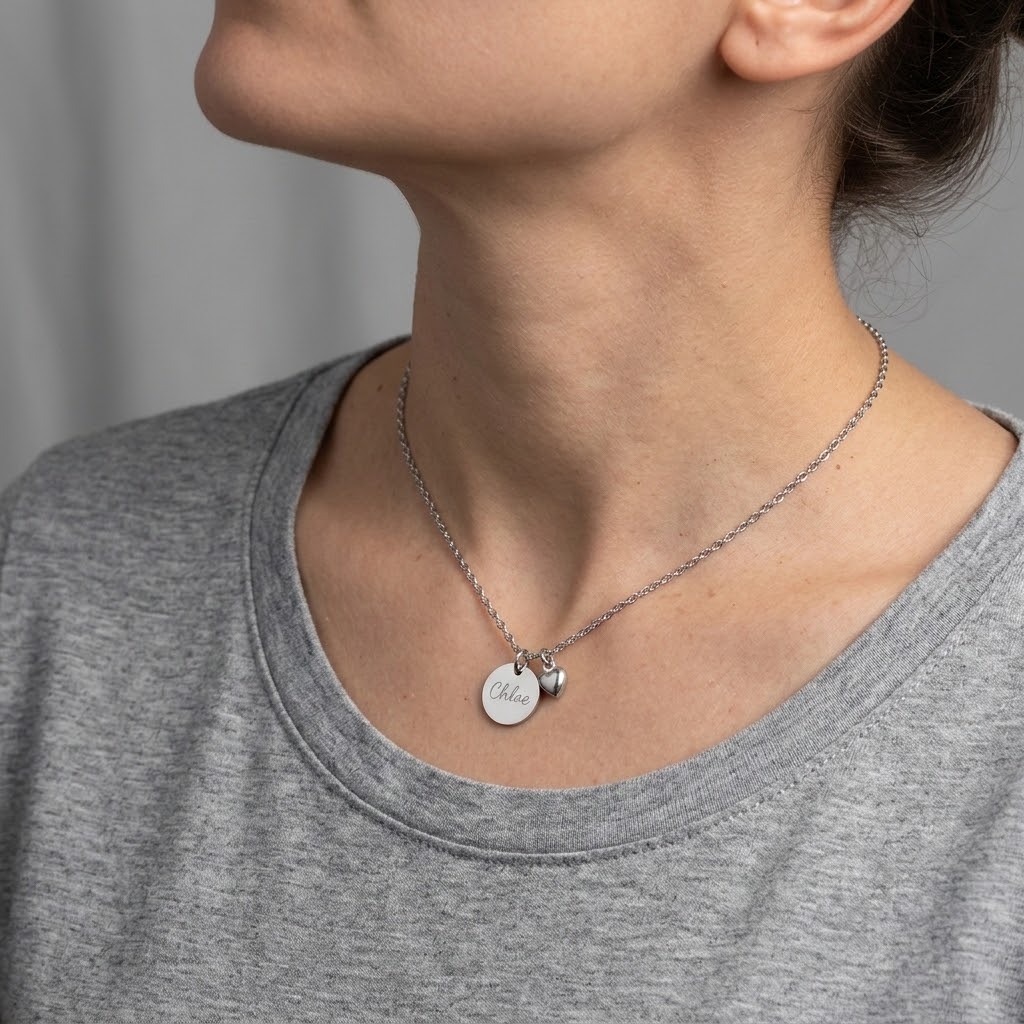 Coin & berlock, Halsband med gravyr - Rostfritt stål - 3