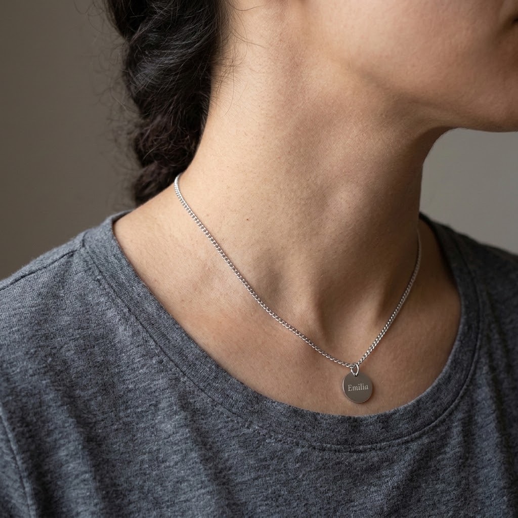 Coin & berlock, Halsband med gravyr - Rostfritt stål - 4