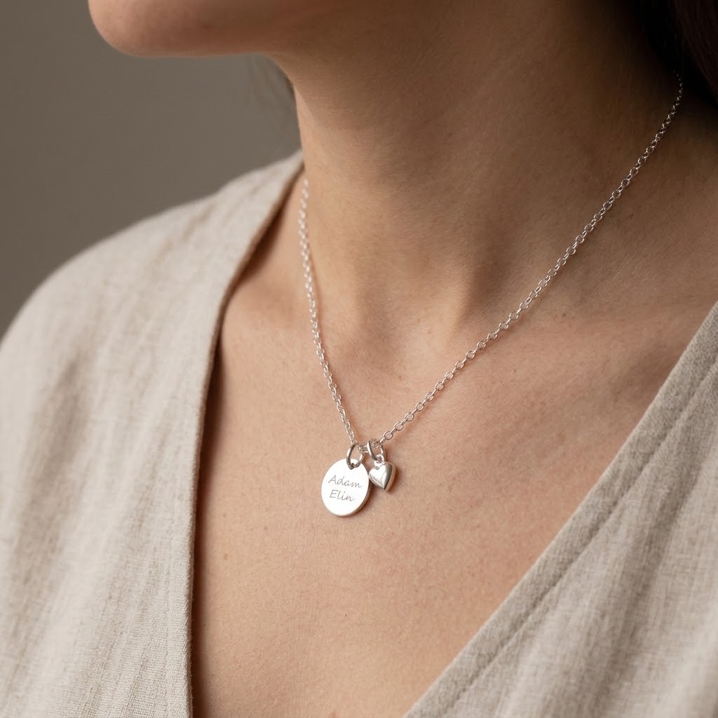 Coin med berlock, Halsband med gravyr - Silver - 3