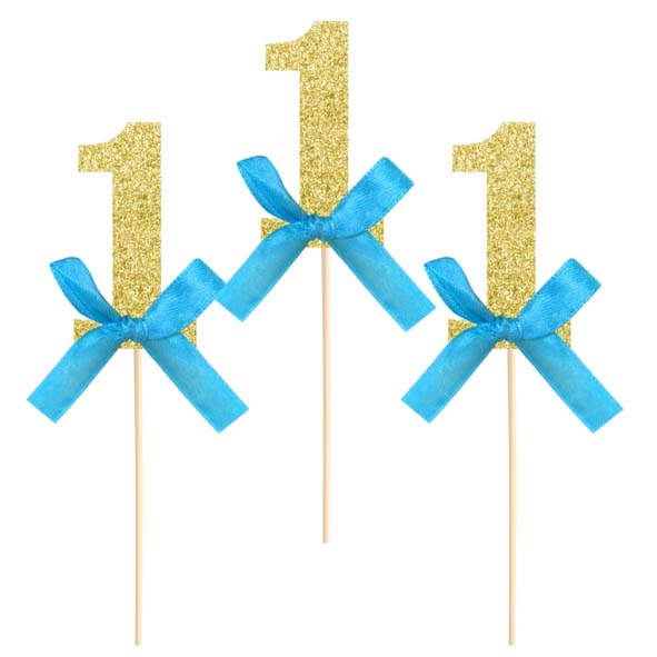 CAKE TOPPER | 6-pack | 1-årskalas | Blå