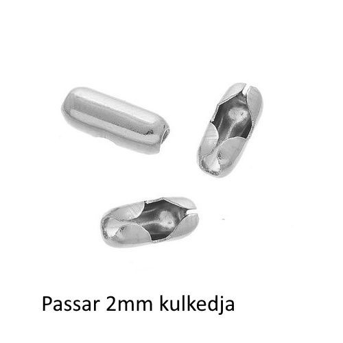Låsfäste till kulkedja 2 mm rostfritt stål 25-pack