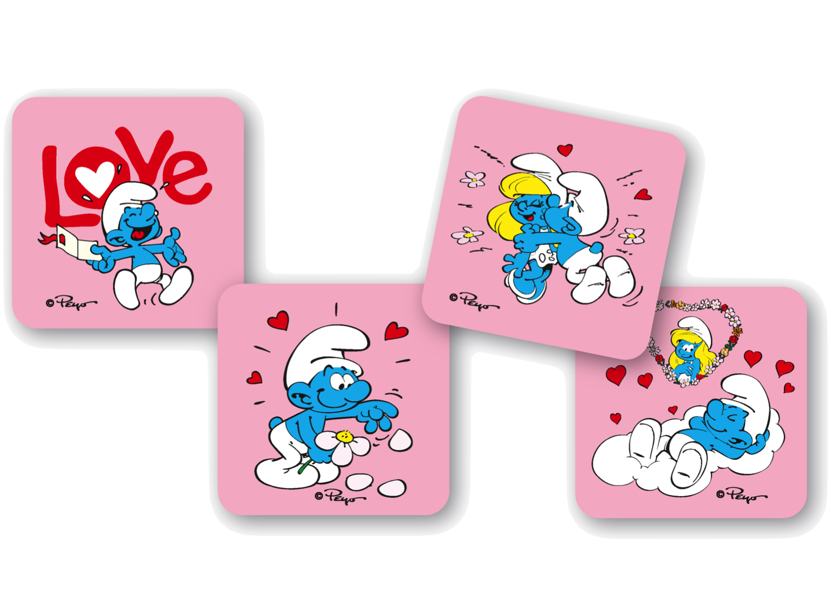 Smurfarna Glasunderlägg 4-pack - Kärlek Rosa
