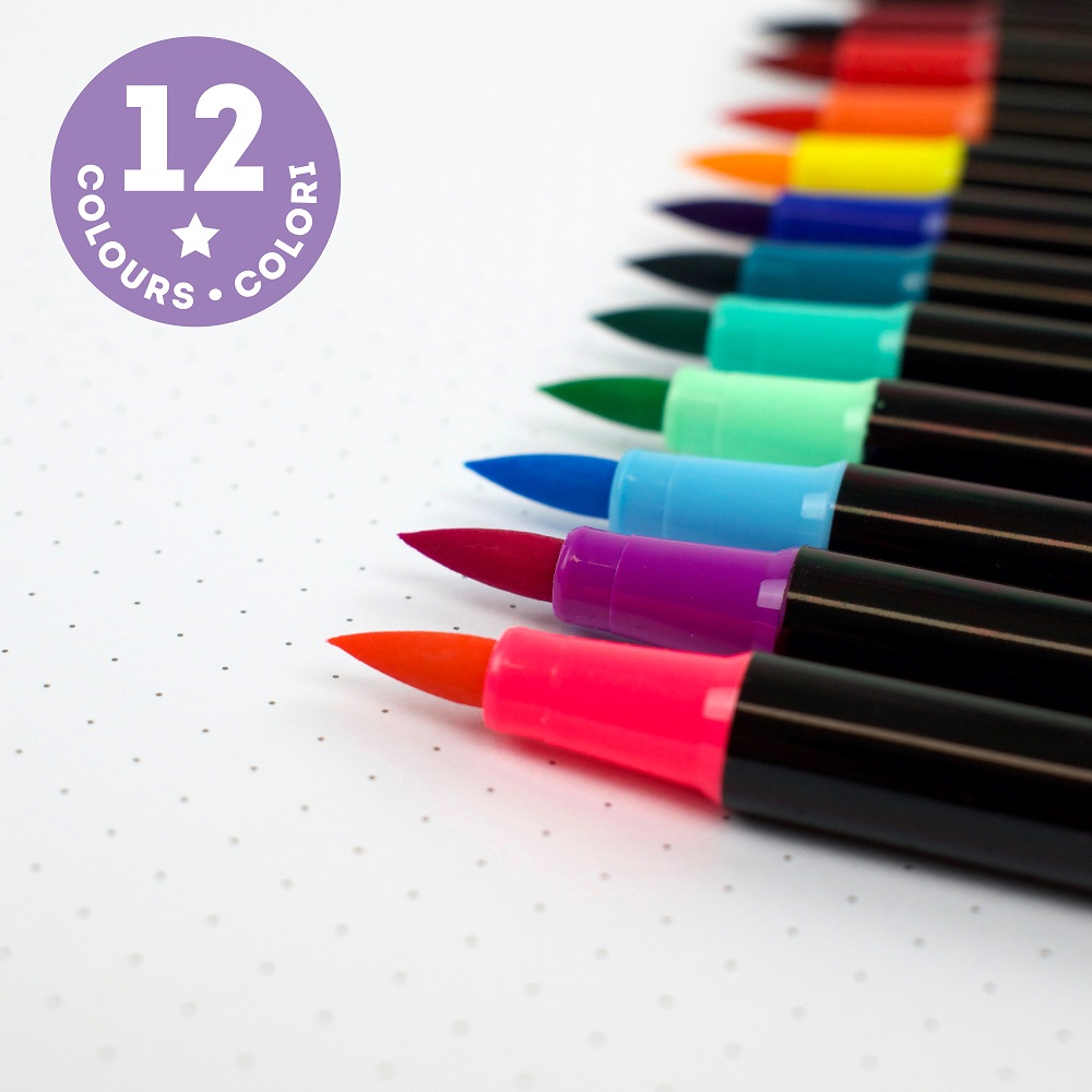 Brush markers, sæt med 12 penne - 4