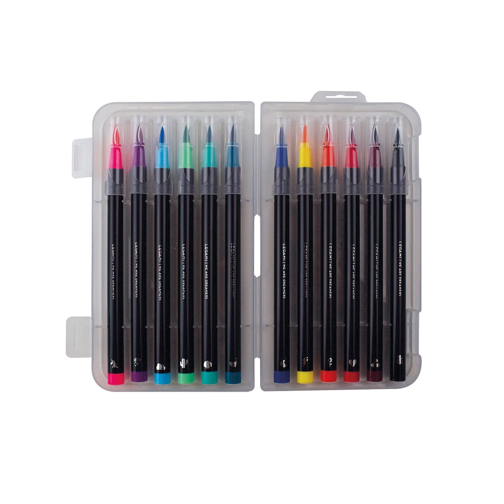 Brush markers, sæt med 12 penne