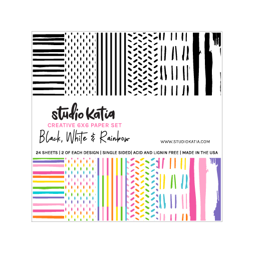 STUDIO KATIA-BLACK, WHITE & RAINBOW 6x6 PAPER PAD 