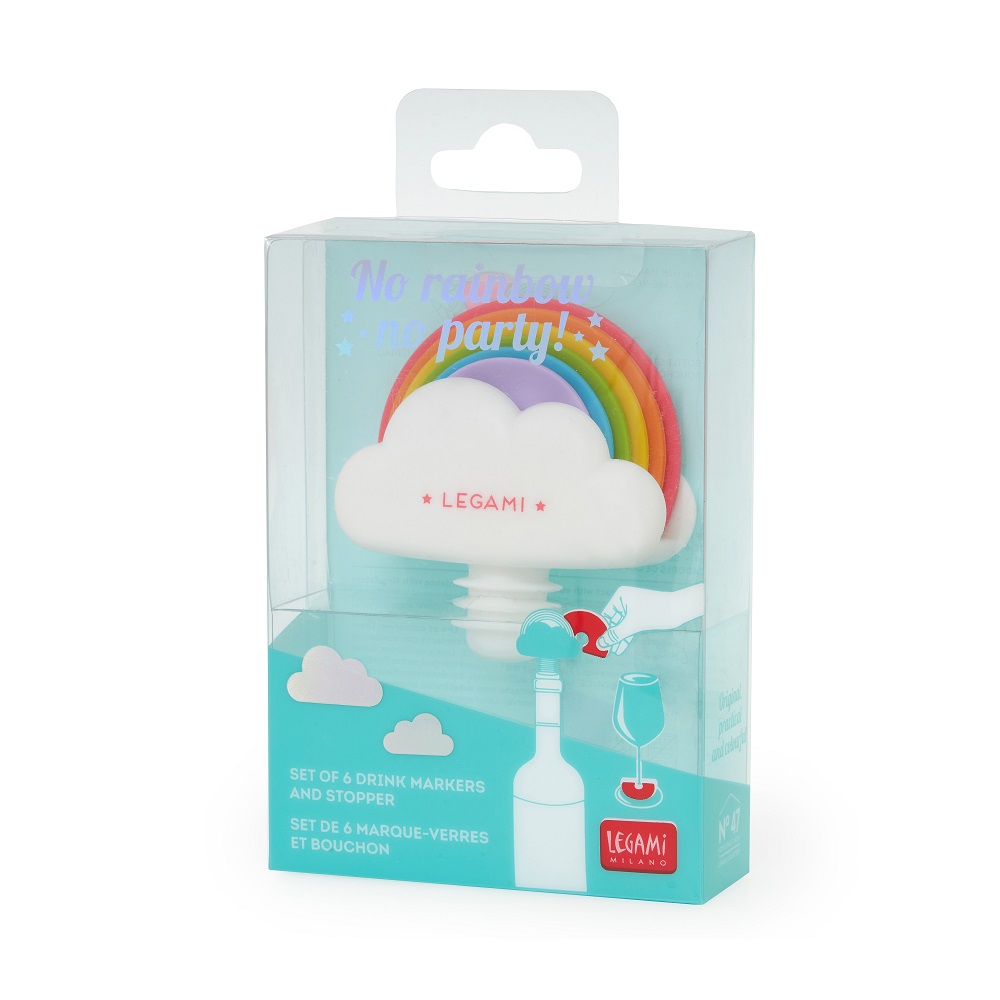 Flaskkork & set med 6 drink markers - No rainbow no party! - 4