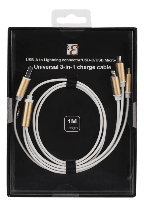Epzi 3-i-1 Kabel Lightning/Micro/USB-C - 1 m - Vit - 2
