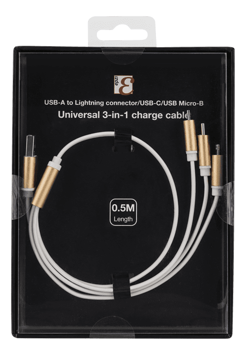 Epzi 3-i-1 Kabel Lightning/Micro/USB-C - 0,5 m - Guld - 2