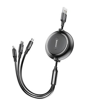 Baseus Golden Loop 3-in-1 Elastisk USB Ladd & Synkkabel, 1,2m, 3.5A - Svart