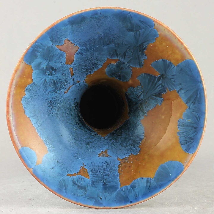 Isak Isaksson (2020) Unique Trumpet Vase with Blue/Orange Crystalline Glaze 14 cm