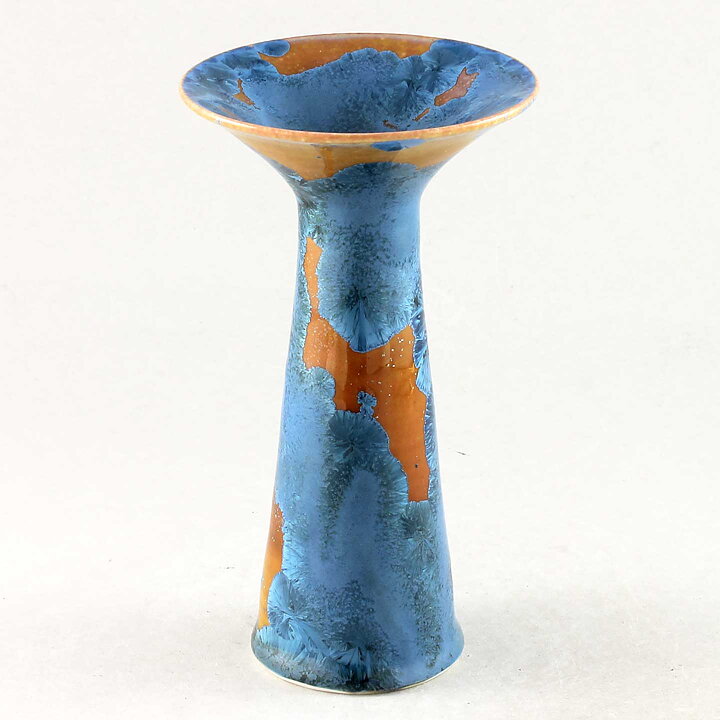 Isak Isaksson (2020) Unique Trumpet Vase with Blue/Orange Crystalline Glaze 14 cm