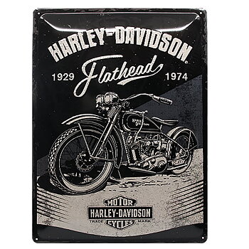 Harley Davidson Flathead Black Metallskylt. (30x40cm)