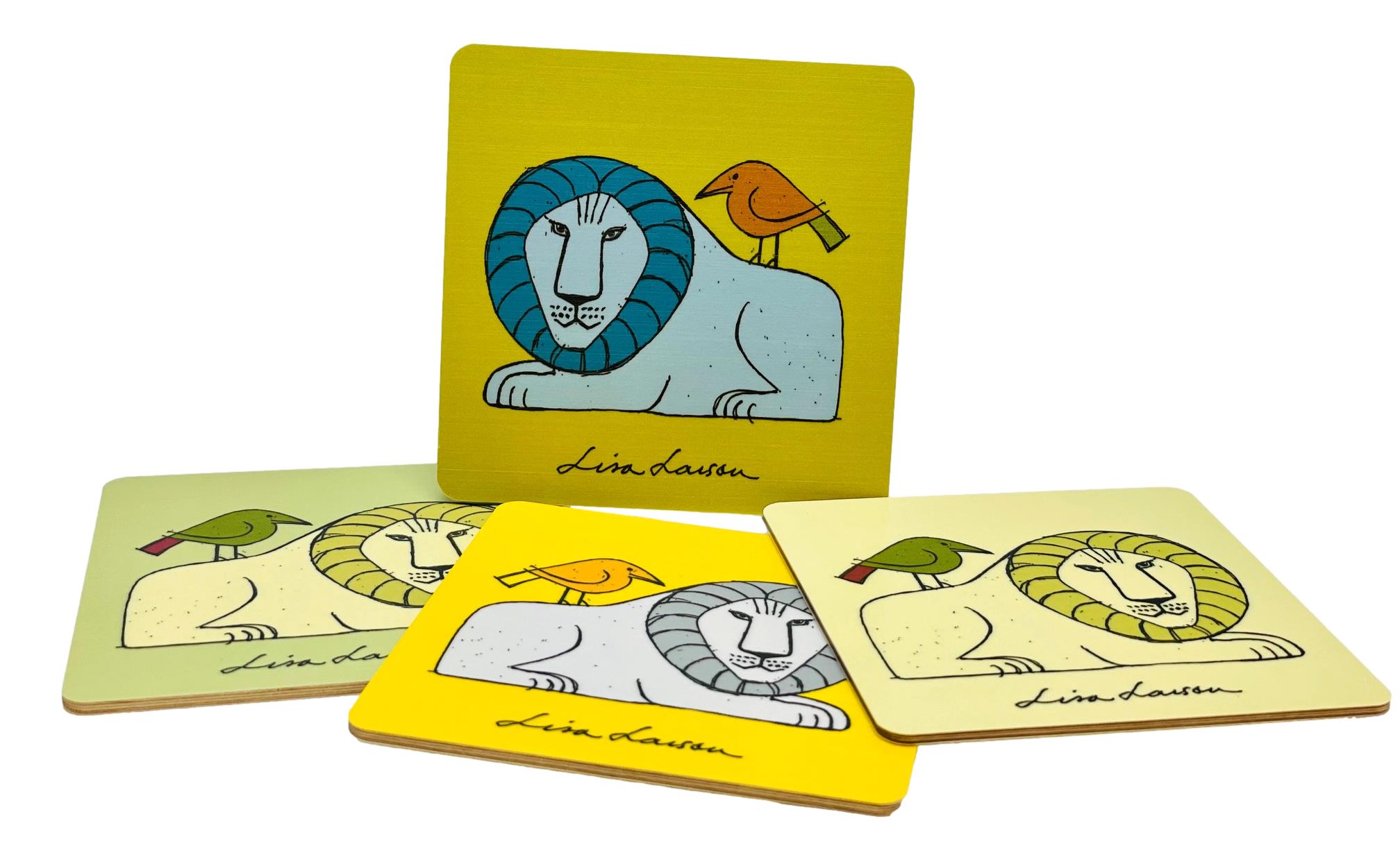 Lisa Larson Glasunderlägg 4-pack - Lion & Bird Green/Yellow