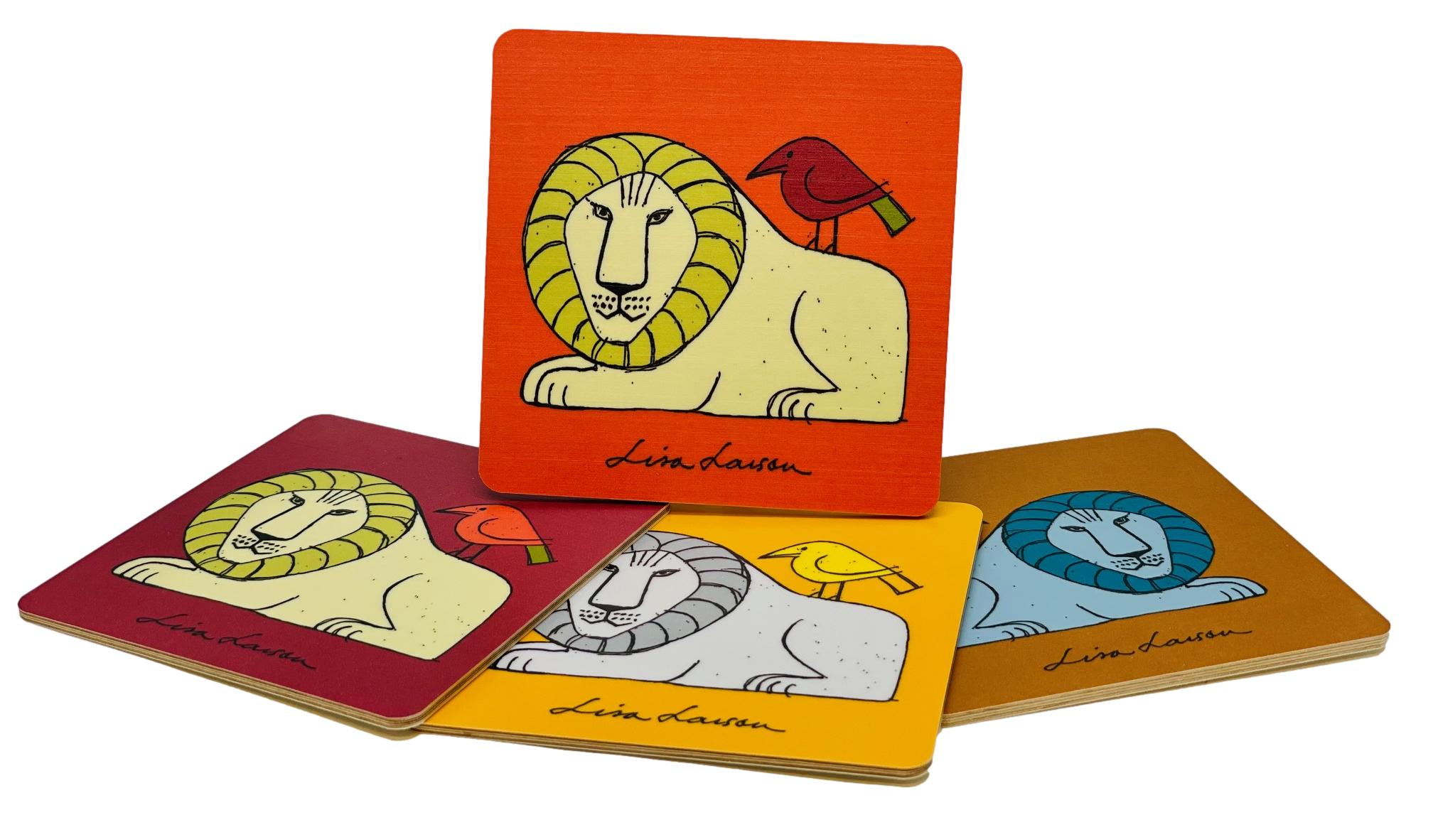 Lisa Larson Glasunderlägg 4-pack - Lion & Bird Red/Brown