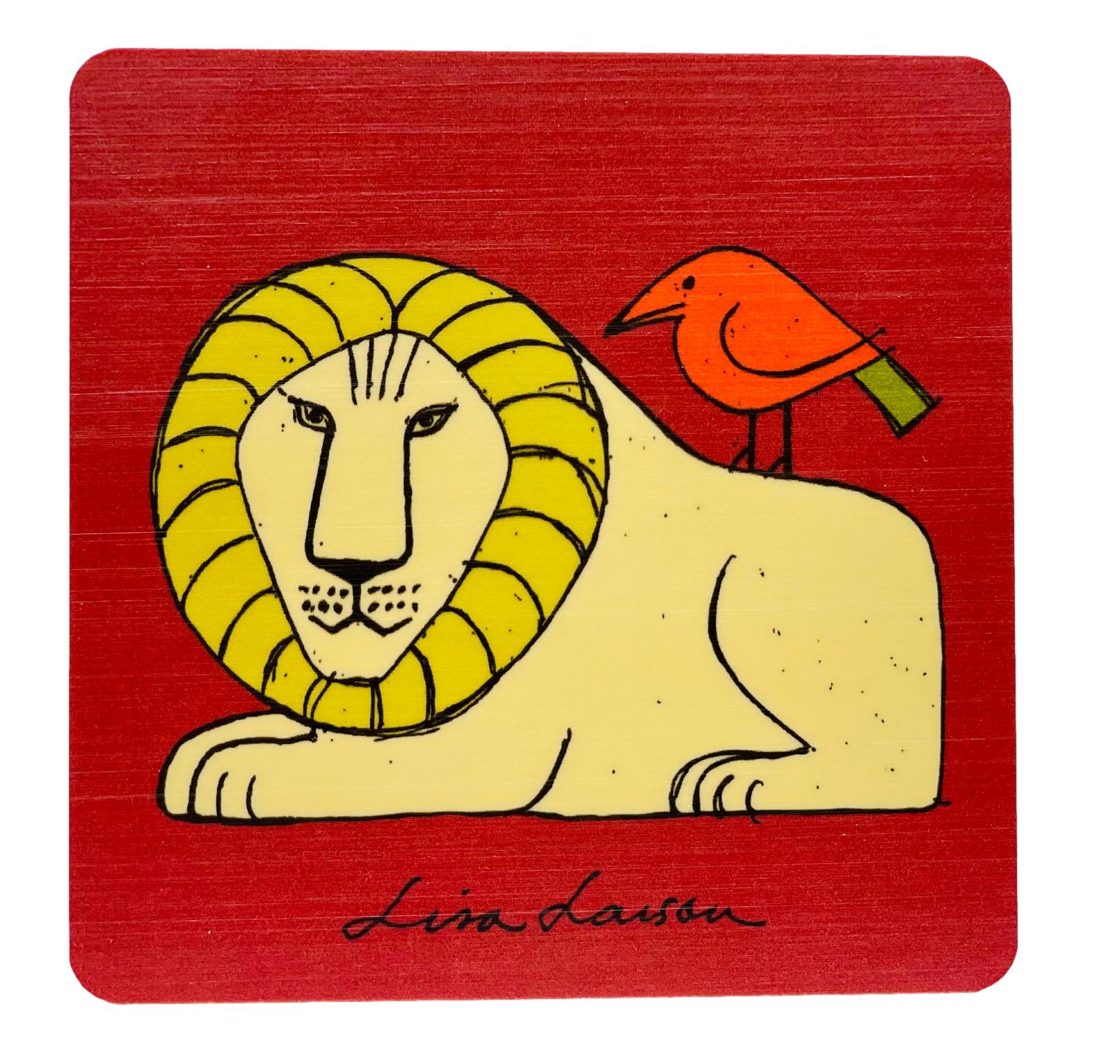Lisa Larson Glasunderlägg - Lion & Bird Dark red